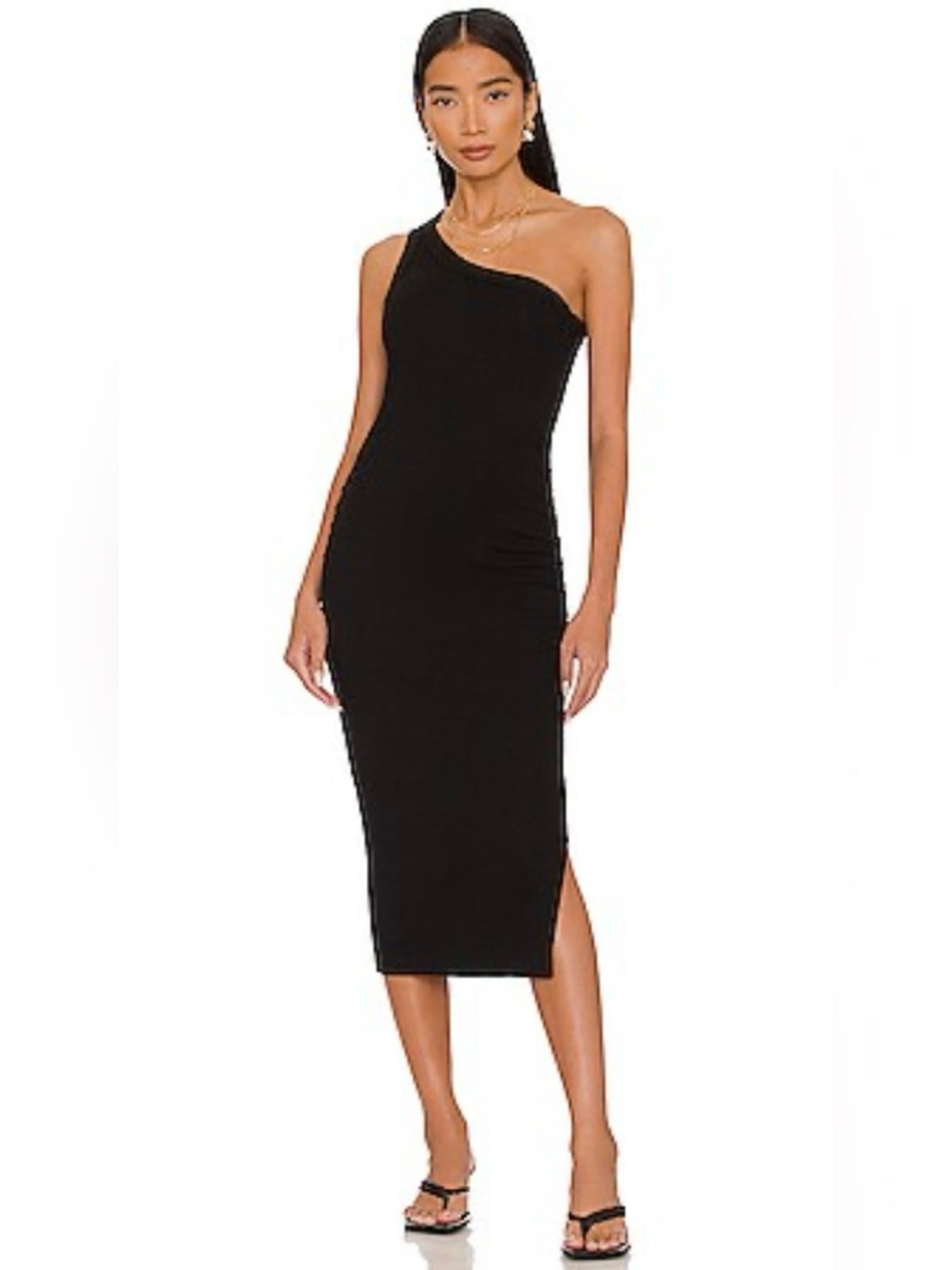 NEW Michael Stars Coco One Shoulder Black Ribbed Knit Dress